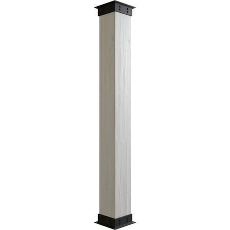 Rough Sawn Faux Wood Non-Tapered Square Column Wrap W/ Faux Iron Capital & Base, 10W X 4'H